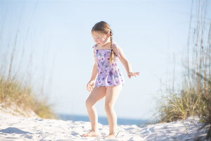Girls Swimsuits - Purple Peony - 1 Pc Accordian