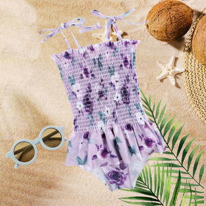 Girls Swimsuits - Purple Peony - 1 Pc Accordian