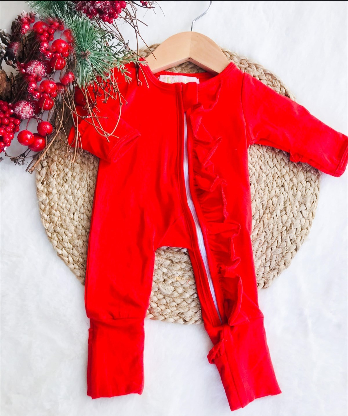 Baby Christmas Red Holiday Zipper Convertible Sleepers