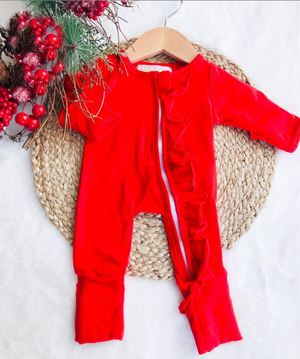 Baby Christmas Red Holiday Zipper Convertible Sleepers