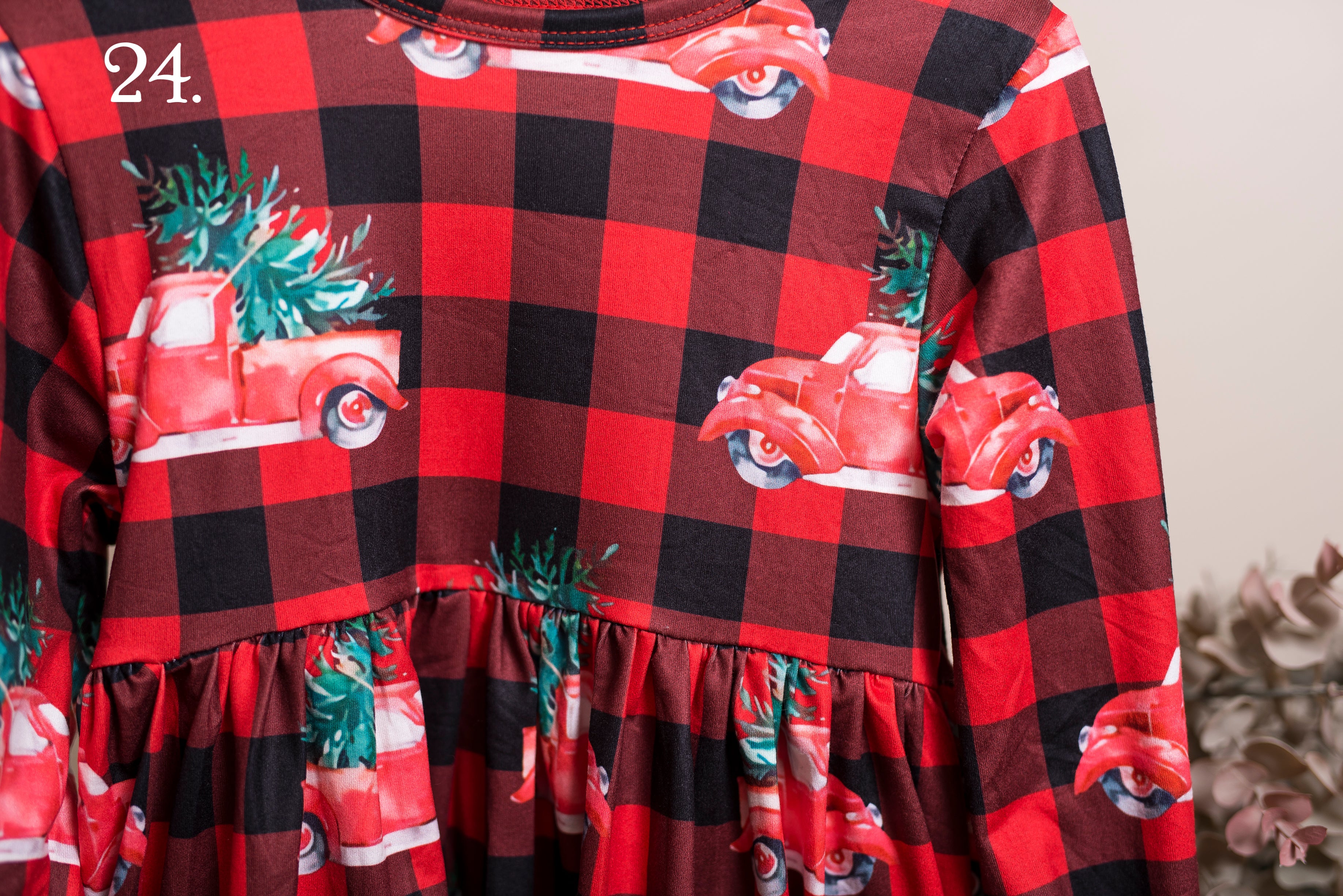 Christmas Truck Long Ruffles Sleeve Tunic/Dress