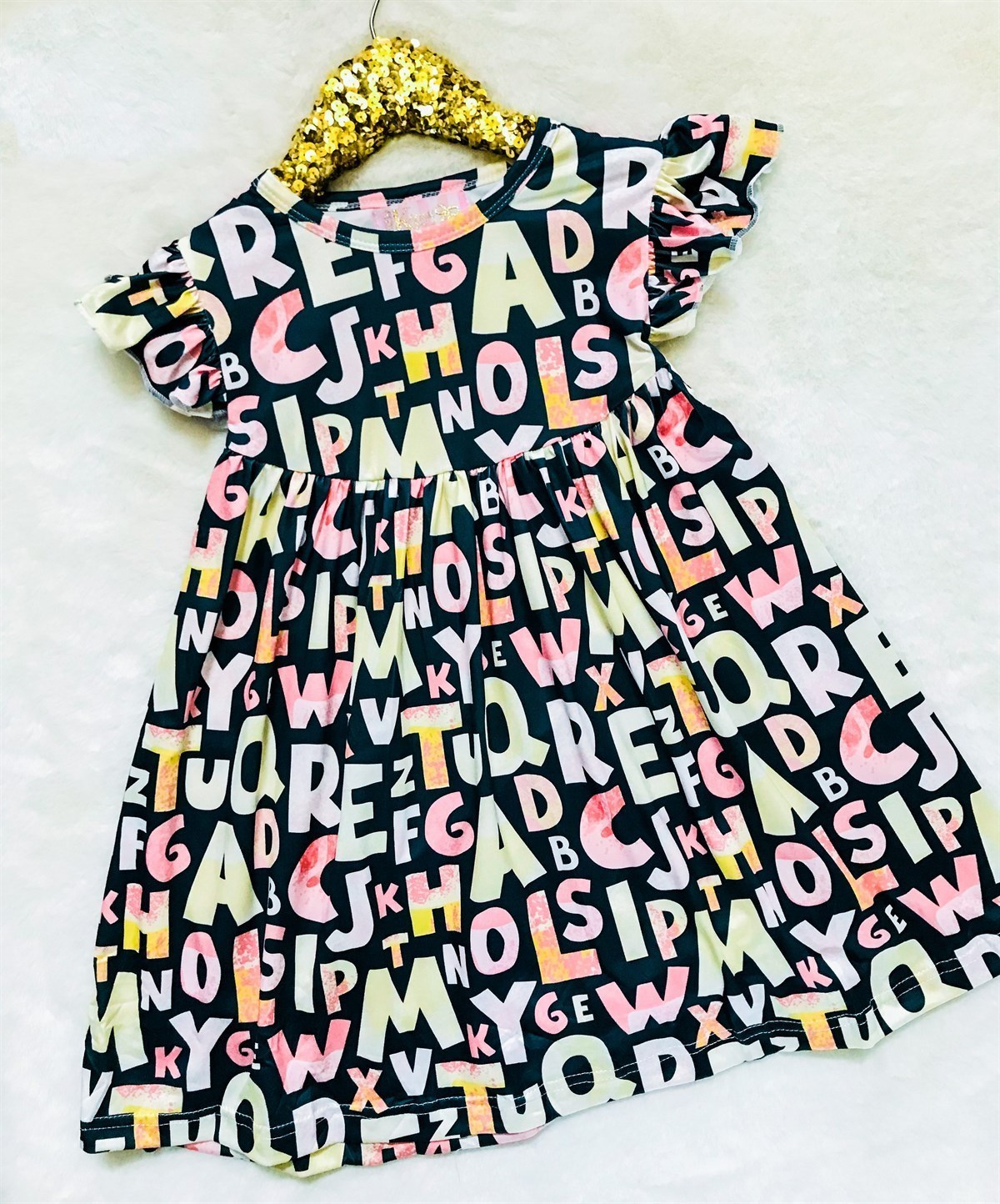 Girls Black With Neon Letters Dress
