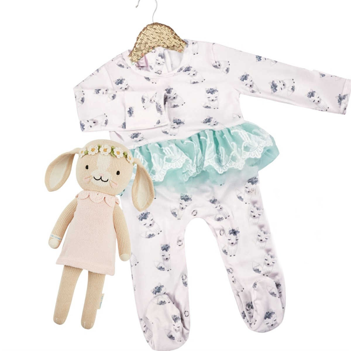 Kryssi Kouture Sienna Holiday Infant Deluxe Tutu Jumpsuit - Pink Fox & Blue Tutu