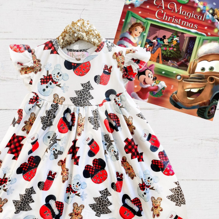 Girls Fun Vacation Character Dresses - Buffalo & Leopard Snowman