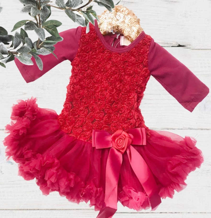 BEST SELLER - Maroon Rosette Bodice Maroon Tutu Dress