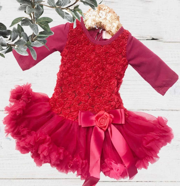 BEST SELLER - Maroon Rosette Bodice Maroon Tutu Dress