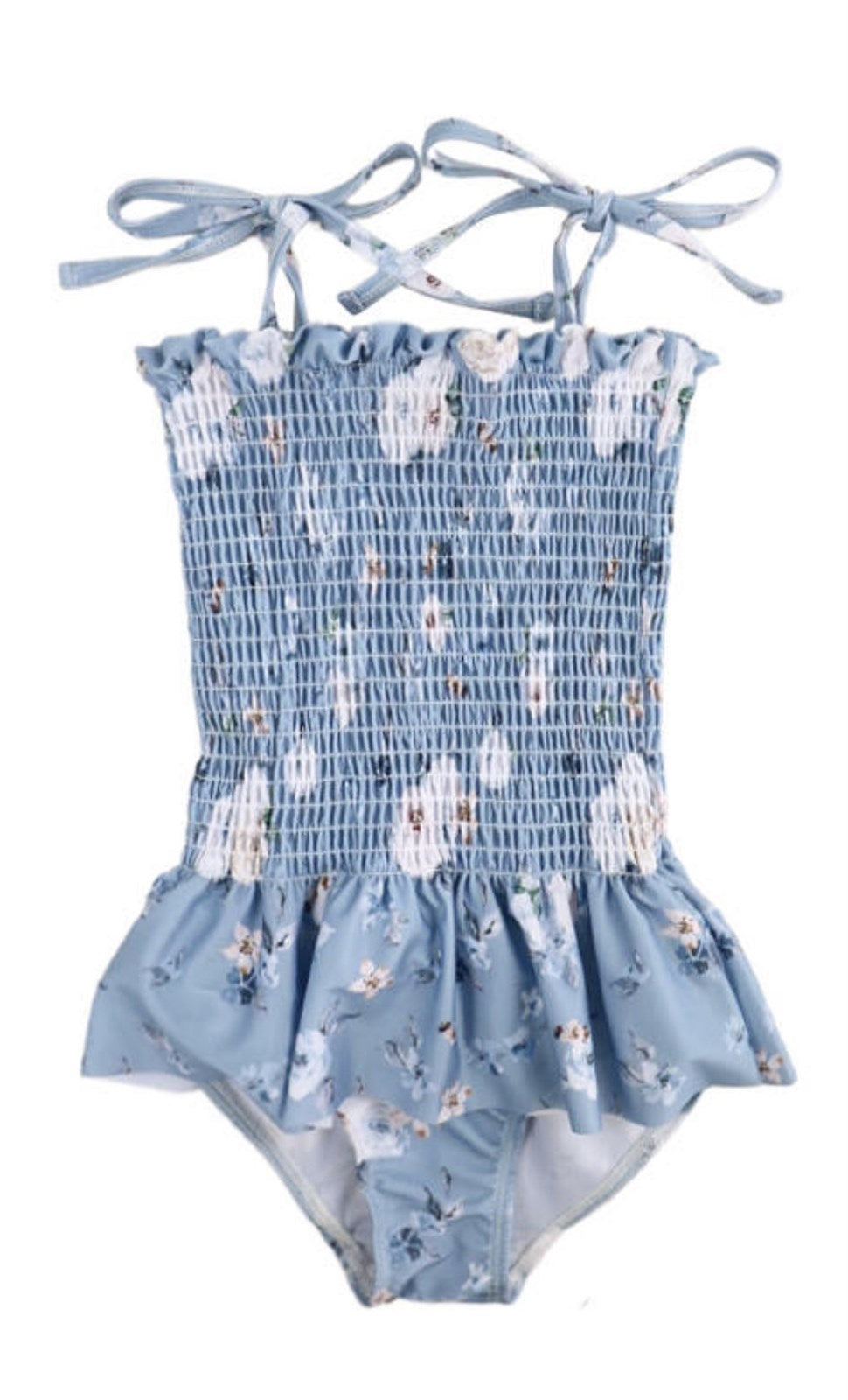Girls Swimsuits - Country Blue Floral - 1 Pc Accordion