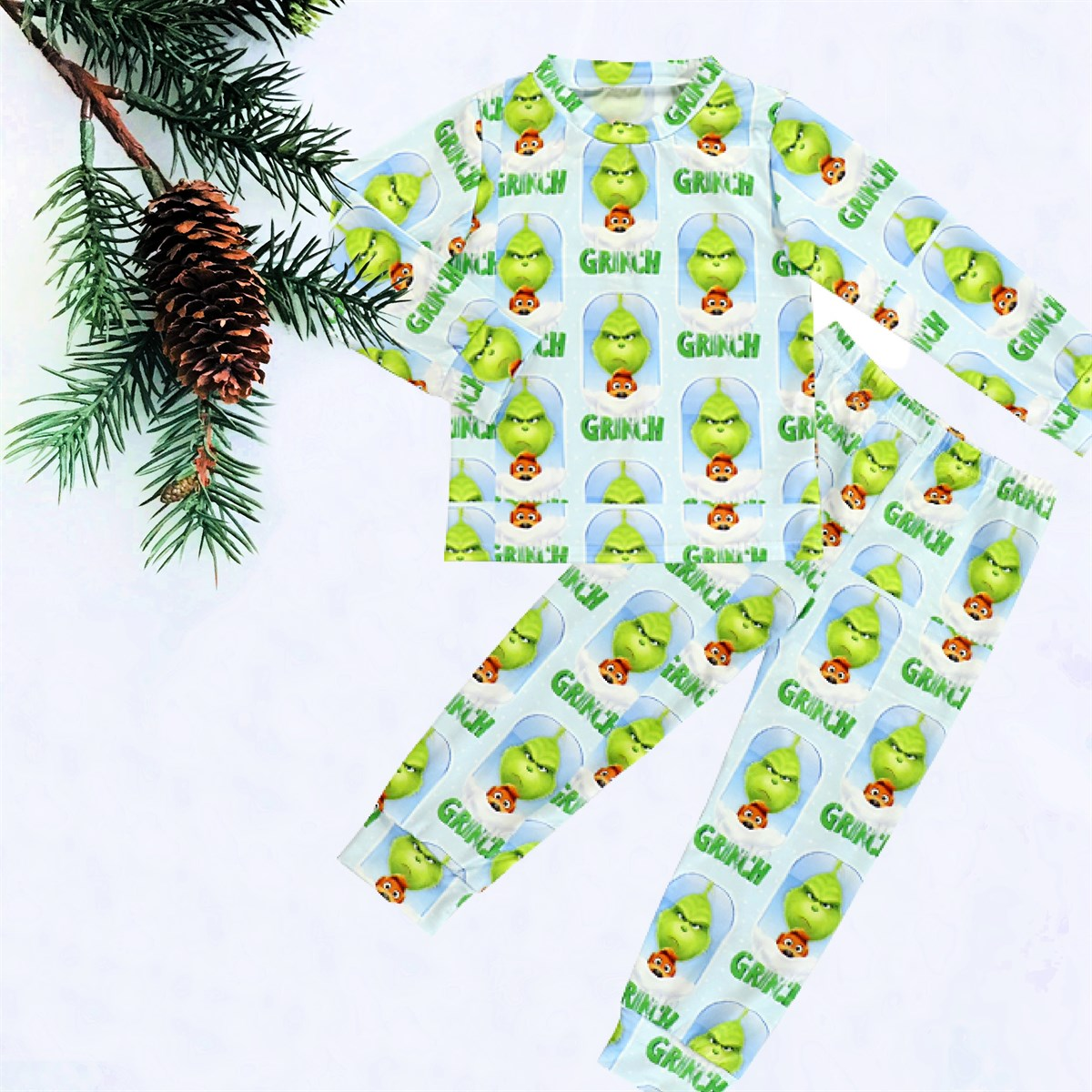 2 Pc Kids Lime Green Grinch PJs