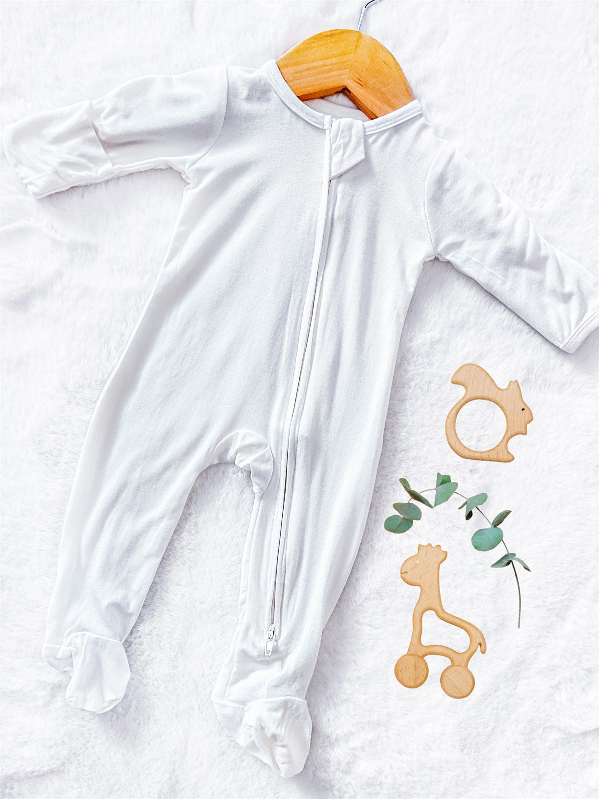 Gender Neutral Bamboo Convertable Double Zipper Zippies - White/Ivory