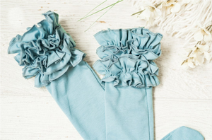 Girls Ruffle Knee Highs - Country Blue