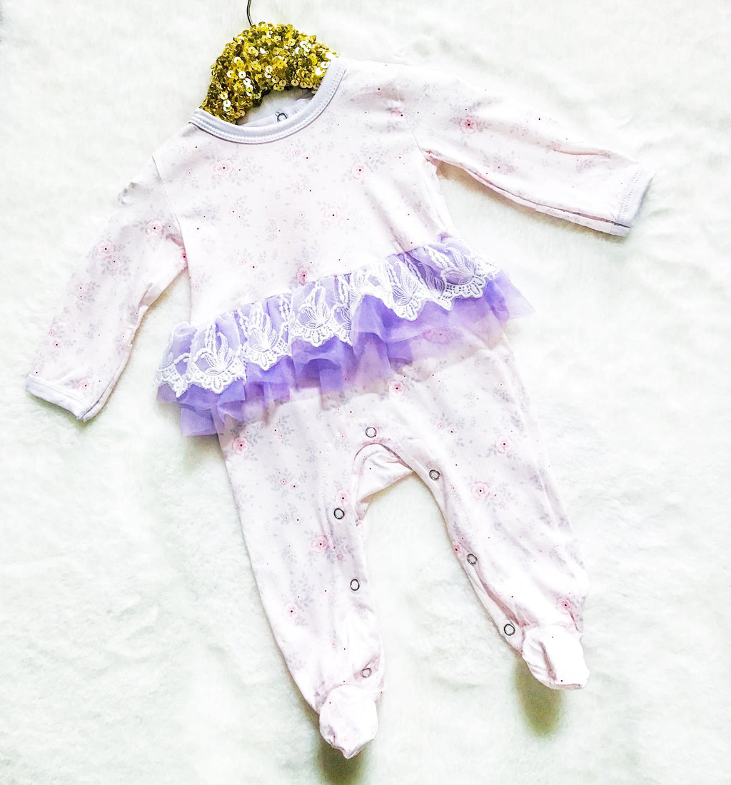 Kryssi Kouture Sienna Tutu Jumpsuit - Pink Floral Purple Tutu