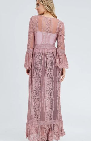 Mommy & Me - Ladies Dusty Rose Long Lace Duster Cardigan