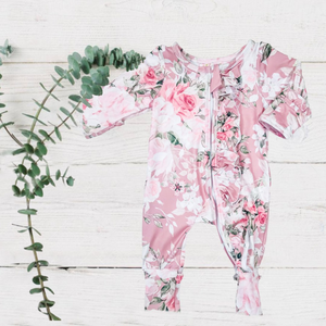 Sadie Vintage Dusty Floral Ruffle Zippie Jumpsuit/Sleeper
