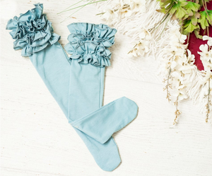 Girls Ruffle Knee Highs - Country Blue