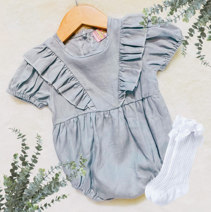 Rompers With Free Knee Highs - Ice Blue Ruffle Romper