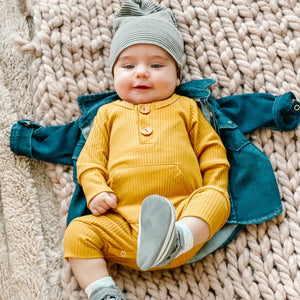 Boys Zippies & Rompers - Sand, Mustard, & Olive Ribbed Rompers