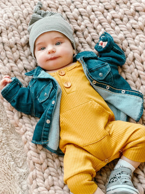 Boys Zippies & Rompers - Sand, Mustard, & Olive Ribbed Rompers