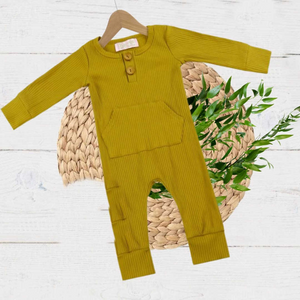 Boys Zippies & Rompers - Sand, Mustard, & Olive Ribbed Rompers