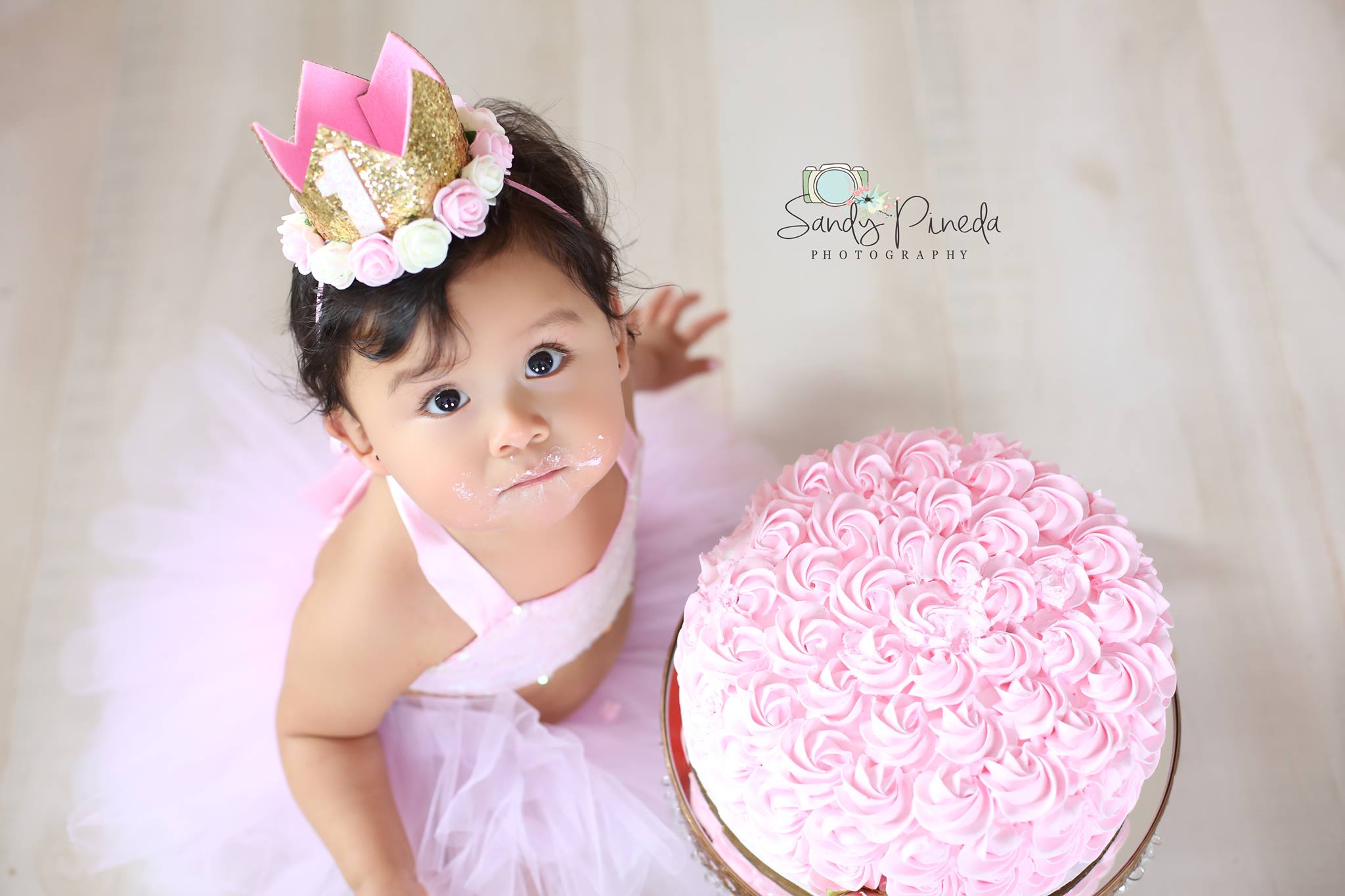 Pink and Gold Glitter First and Second Birthday Crown - One
