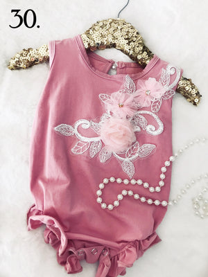Dusty Rose Applique Summer Romper