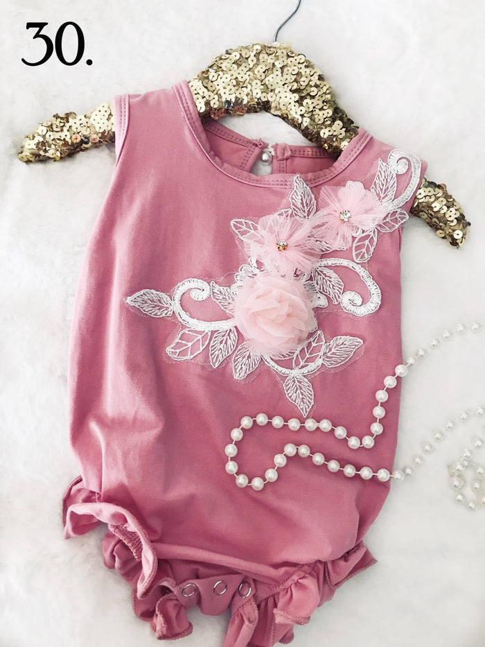 Dusty Rose Applique Summer Romper