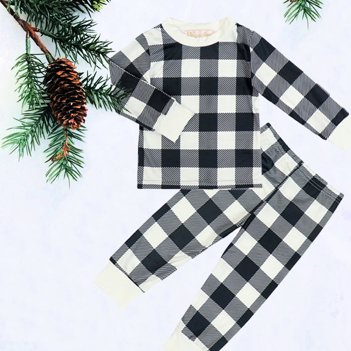 Black & White Plaid Kids Christmas Pajamas
