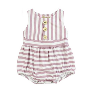 Girls Dark Dusty Rose Stripes & Buttons Romper