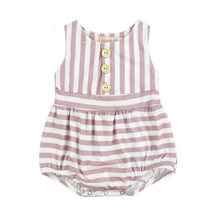 Girls Dark Dusty Rose Stripes & Buttons Romper