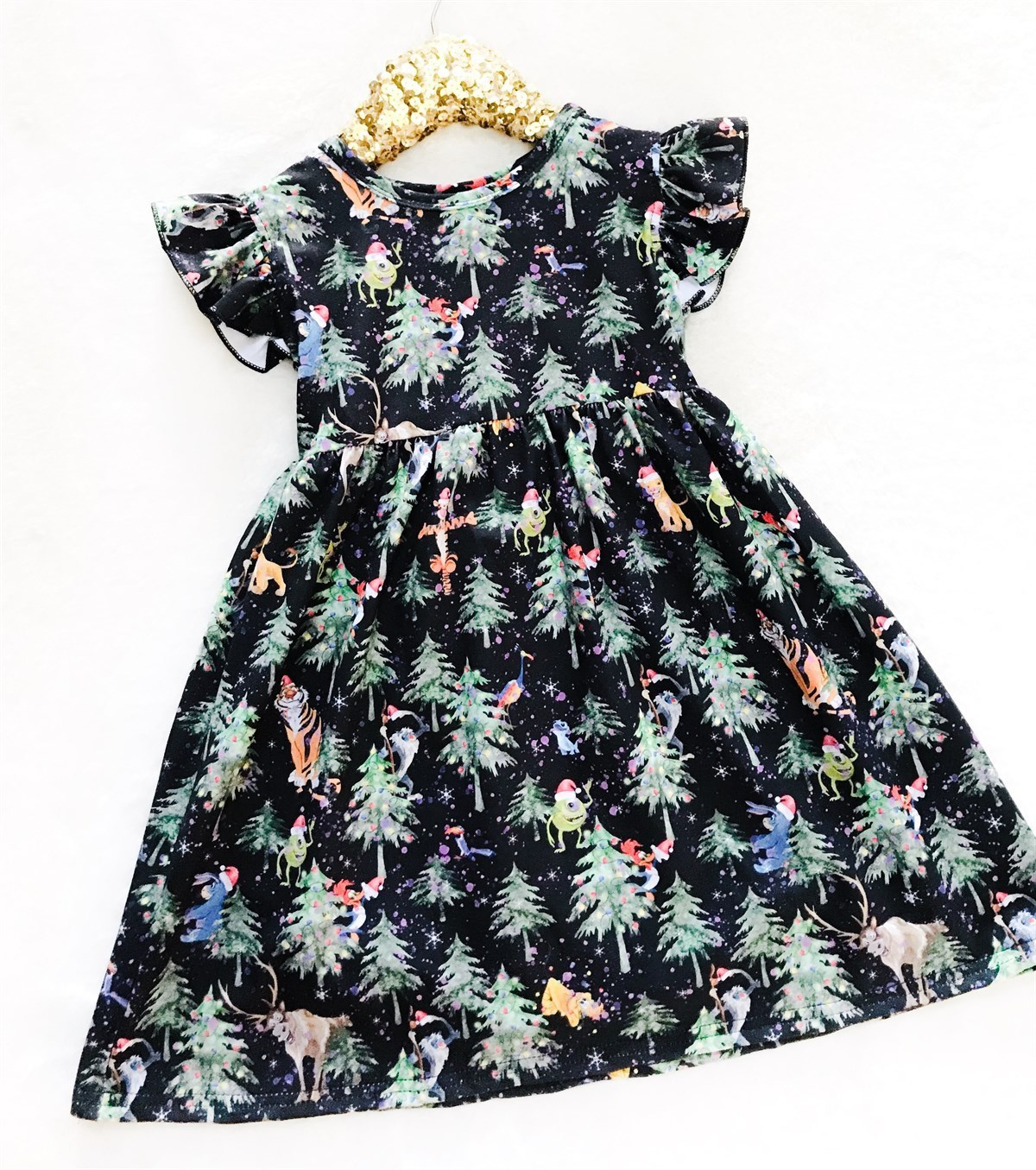 Girls Fun Vacation Character Dresses - Black - A Character Trees Holiday