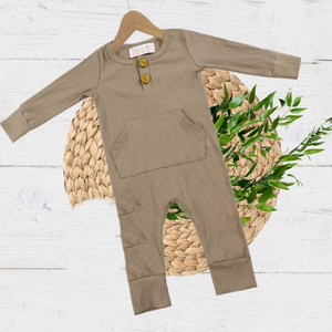 Boys Zippies & Rompers - Sand, Mustard, & Olive Ribbed Rompers