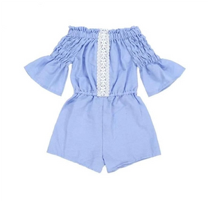 Girls Off the Shoulder Blue Romper