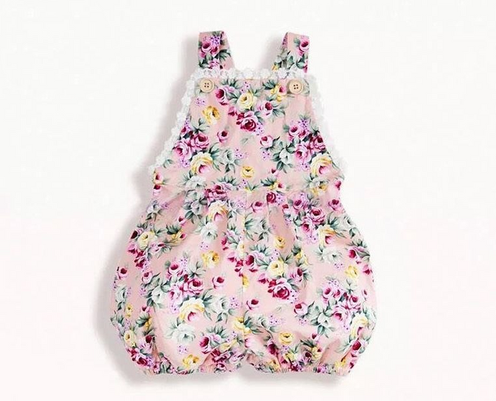Girls Suspender Pink Vintage Rose Floral Romper