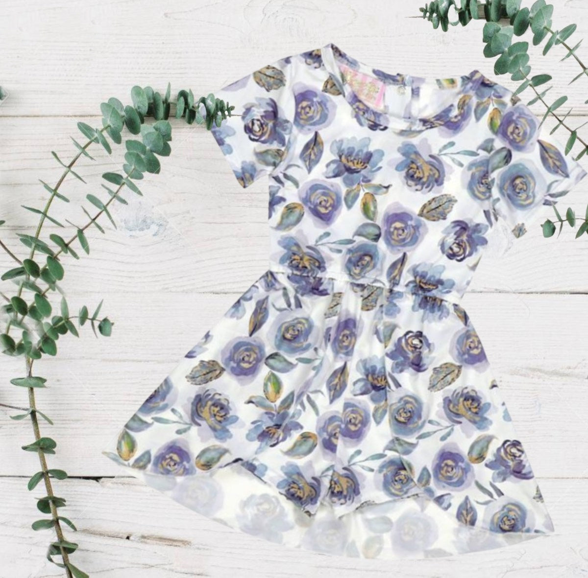 Purple Blue Floral Skirted Romper