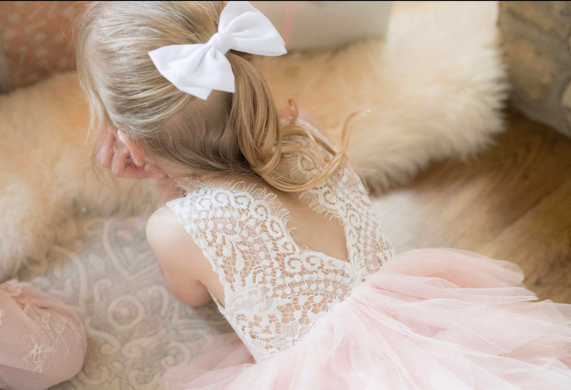 Kryss Kouture Veronica Soft White Eyelash Lace with a Blush Long Tutu Skirt - Princess Dress