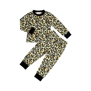 2 Pc Black Cuffed Leopard Pajama Set