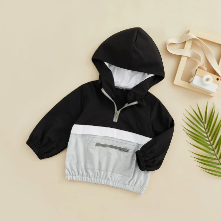 Kids 3 Tone Color Block 1/2 Zip Jacket - Black