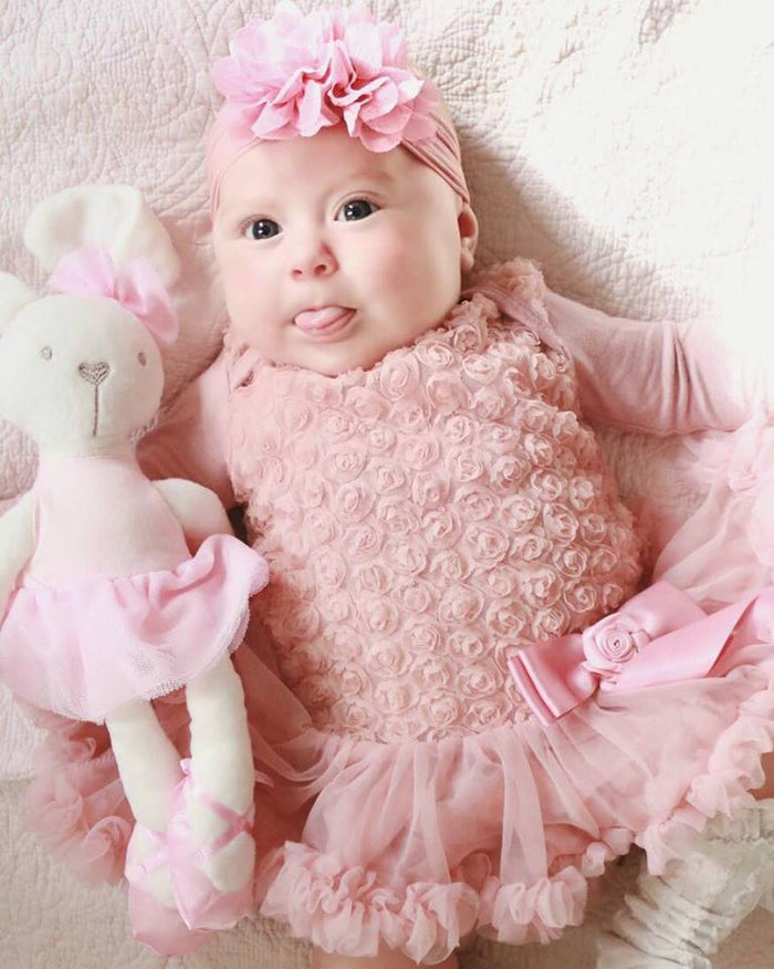 Rosie Dusty Rose Rosette Long Sleeve Ruffle Dress