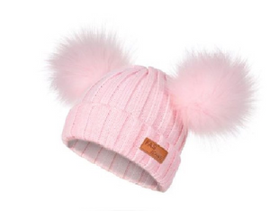 Kids Pink & 2 Pink Poms Faux Fur Pom Hat - 46