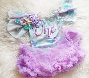Baby Girls First Birthday Mermaid Leotard & Pettie Skirt, Birthday - Ruffles & Bowties Bowtique