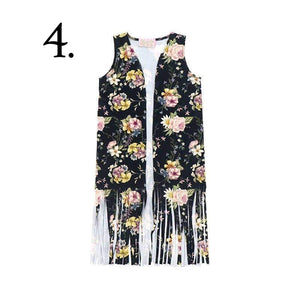 Black Floral Fringe Vest