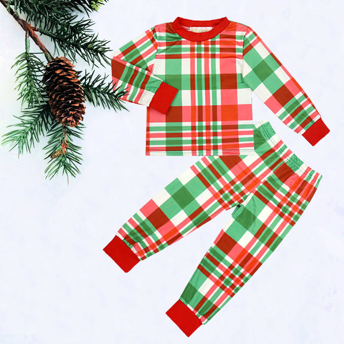Red & Green Plaid Kids Christmas Pajamas