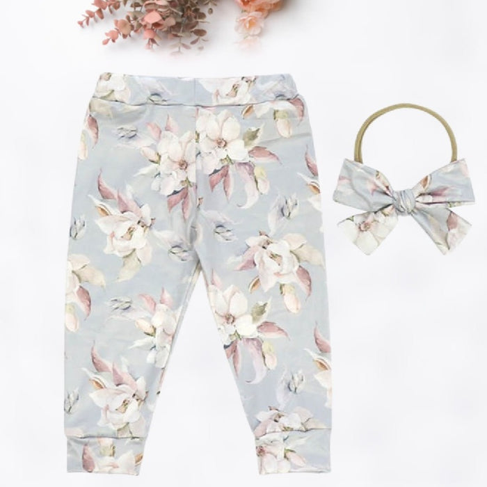 Kryssi Kouture Summer Blue & Blush Lily Floral Legging/Jogger