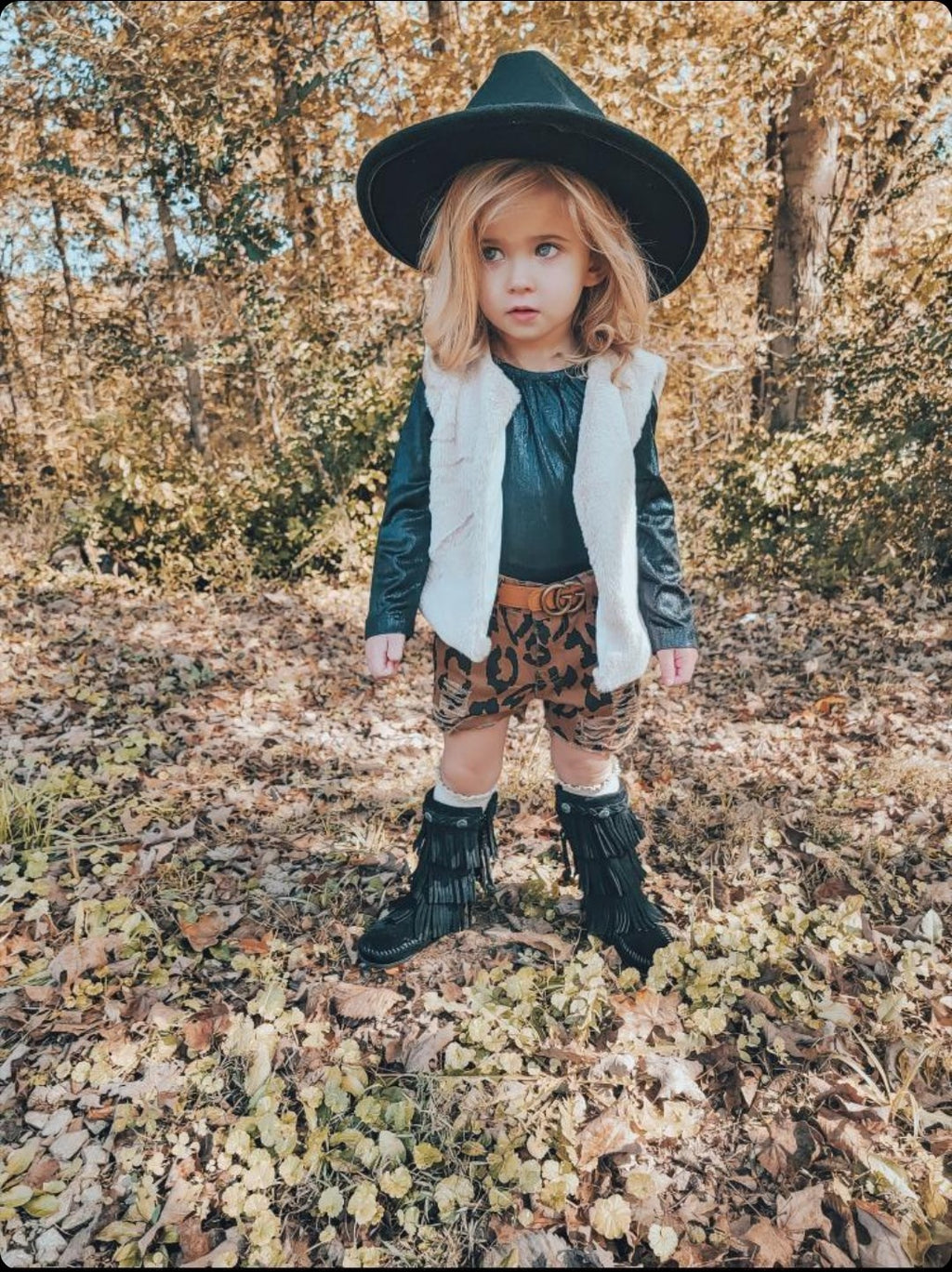 Girls Ivory Faux Fur Vest