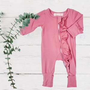 Sadie Dusty Rose Ruffle Zippie Jumpsuit/Sleeper
