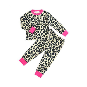 2 Pc Pink Cuffed Leopard Pajama Set