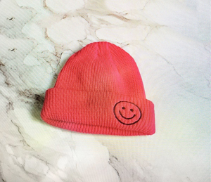 Kids Happy Face Beanies - Hot Pink