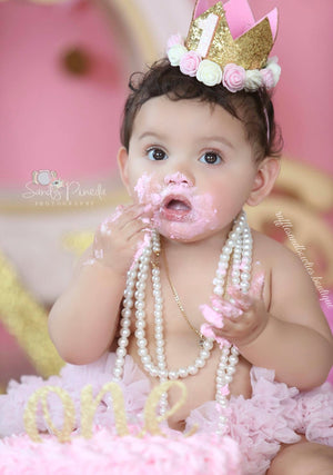Pink and Gold Glitter First and Second Birthday Crown - One or Two