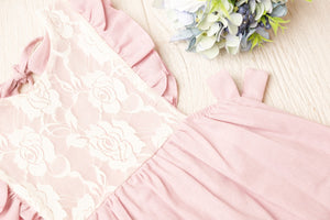 Girls Elizabeth Dusty Pink Lace Ruffled Cap Sleeve Pinafore Dress