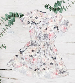Light Grey Floral Spring Skirted Romper