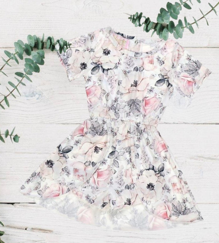 Light Grey Floral Spring Skirted Romper